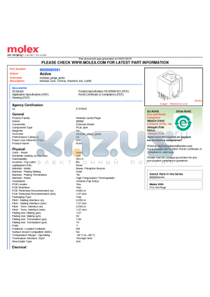 0855085001 datasheet - Modular Jack, Vertical, Shielded, 8/8, Cat5E