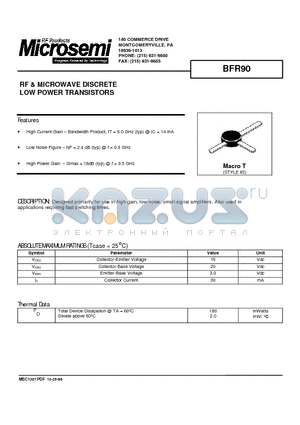 BFR90 datasheet - RF & MICROWAVE DISCRETE LOW POWER TRANSISTORS