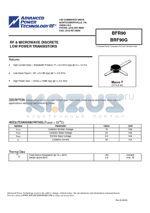 BFR90 datasheet - RF & MICROWAVE DISCRETE LOW POWER TRANSISTORS