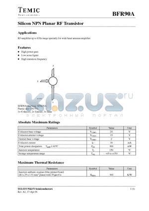 BFR90A datasheet - Silicon NPN Planar RF Transistor