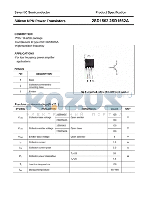 2SD1562A datasheet - Silicon NPN Power Transistors