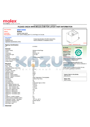 0855135003 datasheet - SMT Jack for Mating with F.C.C 68 Plugs, 6/4 Circuits