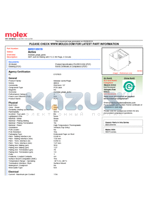 0855135016 datasheet - SMT Jack for Mating with F.C.C 68 Plugs, 4 Circuits