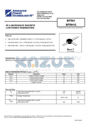 BFR91 datasheet - RF & MICROWAVE DISCRETE LOW POWER TRANSISTORS