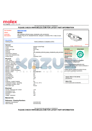 0857201050 datasheet - Modular Plug, RJ-45, Industrial Ethernet, Category 5, Shielded, IP20, 4 Data Circuits Loaded