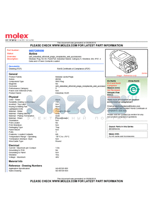 0857205050 datasheet - Modular Plug, RJ-45, Push/Pull, Industrial Hybrid, Category 5, Shielded, 8/8, IP67, 4 Data and 4 Power Contacts Loaded