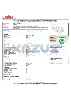 0857302050 datasheet - Modular PCB Receptacle, RJ-45, Push/Pull, Industrial, Panel Feed Through, Category 5, Shielded, IP67