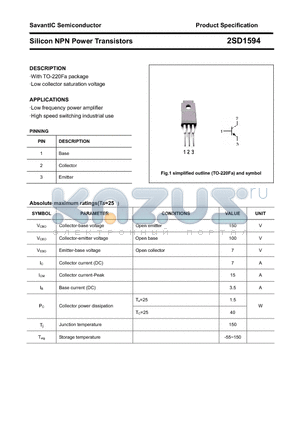 2SD1594 datasheet - Silicon NPN Power Transistors