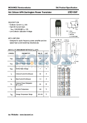 2SD1597 datasheet - isc Silicon NPN Darlington Power Transistor