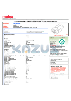 0855687883 datasheet - Modular Plug, Short Body, Shielded, 8/8, Green Boot, Cat6