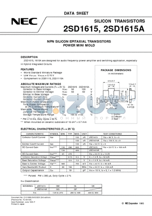 2SD1615A datasheet - NPN SILICON EPITAXIAL TRANSISTORS POWER MINI MOLD
