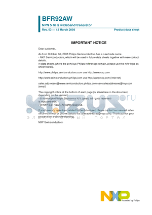 BFR92AW datasheet - NPN 5 GHz wideband transistor