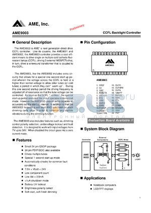 AME9003AEJH datasheet - CCFL Backlight Controller