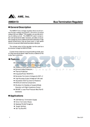 AME9172 datasheet - Bus Termination Regulator