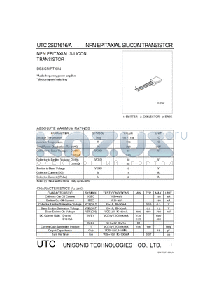 2SD1616A datasheet - NPN EPITAXIAL SILICON TRANSISTOR