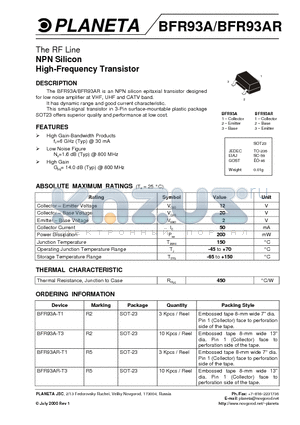 BFR93A-T3 datasheet - The RF Line NPN Silicon High-Frequency Transistor