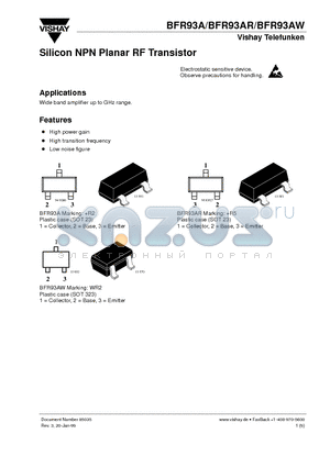 BFR93AW datasheet - Silicon NPN Planar RF Transistor