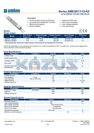 AMEGR11-3630KZ datasheet - up to 350mA | AC-DC LED driver