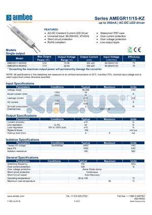 AMEGR15-KZ datasheet - up to 350mA | AC-DC LED driver