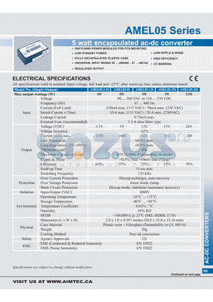 AMEL05-3.3S datasheet - 5 watt encapsulated ac-dc converter