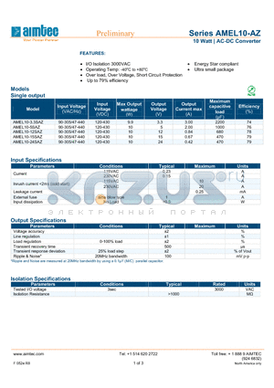 AMEL10-12SAZ datasheet - 10 Watt | AC-DC Converter