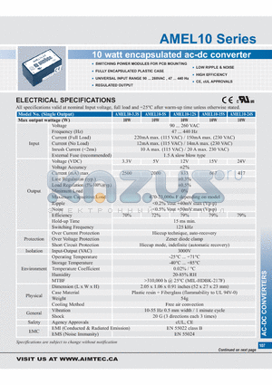 AMEL10-3.3S datasheet - 10 watt encapsulated ac-dc converter