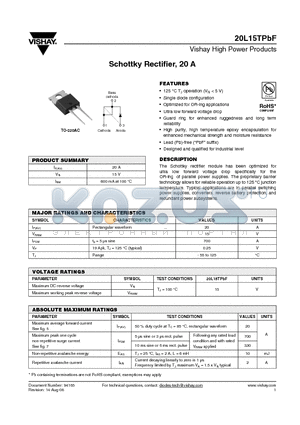 20L15TPBF datasheet - Schottky Rectifier, 20 A