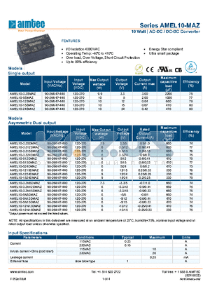 AMEL10-MAZ_13 datasheet - 10 Watt | AC-DC / DC-DC Converter