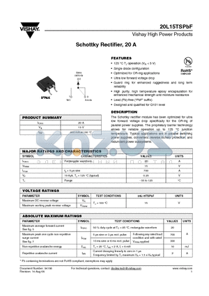 20L15TSTRLPBF datasheet - Schottky Rectifier, 20 A