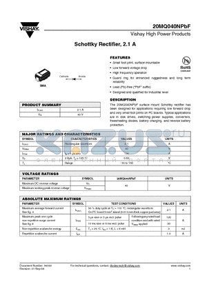 20MQ040NTRPBF datasheet - Schottky Rectifier, 2.1 A