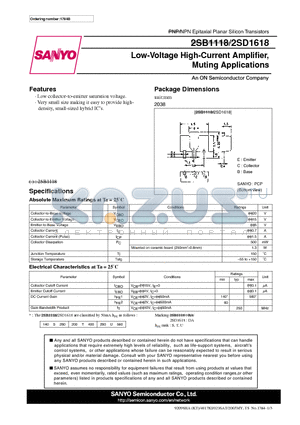 2SD1618 datasheet - Low-Voltage High-Current Amplifier, Muting Applications