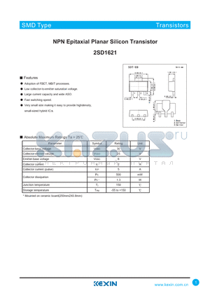 2SD1621 datasheet - NPN Epitaxial Planar Silicon Transistor