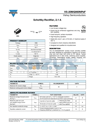 20MQ060NPBF datasheet - Schottky Rectifier, 2.1 A