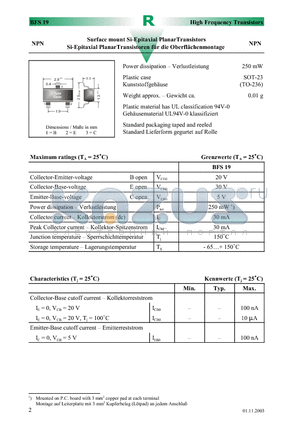 BFS19 datasheet - Surface mount Si-Epitaxial PlanarTransistors