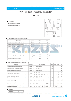 BFS19 datasheet - NPN Medium Frequency Transistor