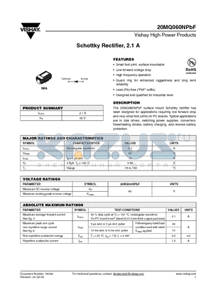 20MQ060NTRPBF datasheet - Schottky Rectifier, 2.1 A