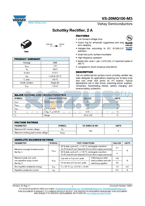 20MQ100-M3 datasheet - Schottky Rectifier, 2 A