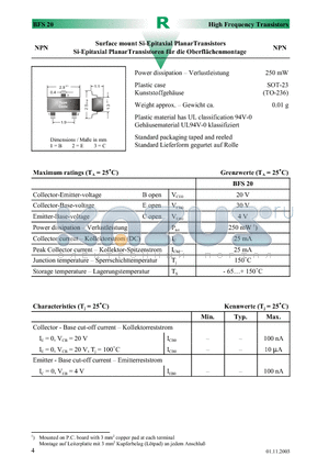 BFS20 datasheet - Surface mount Si-Epitaxial PlanarTransistors