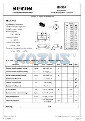 BFS20 datasheet - Plastic-Encapsulate Transistor