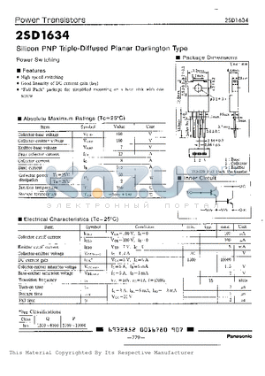 2SD1634 datasheet - Silicon PNP Triple-Diffused Planar Darlington Type