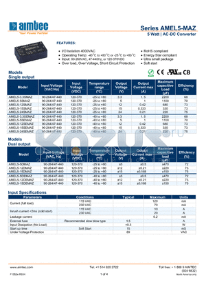 AMEL5-3.3SMAZ datasheet - 5 Watt | AC-DC Converter
