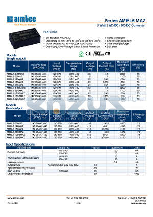 AMEL5-3.3SMAZ datasheet - 5 Watt | AC-DC / DC-DC Converter