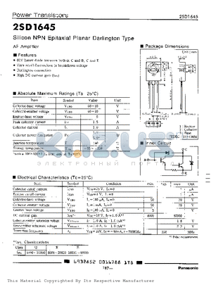 2SD1645 datasheet - SILICON NPN EPITAXIAL PLANAR DARLINGTON TYPE AF AMPLIFIER