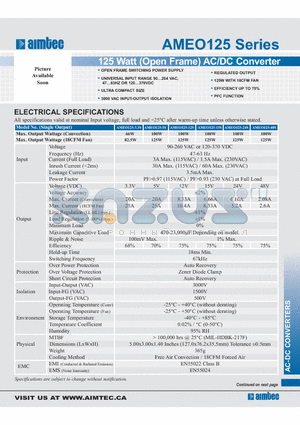 AMEO125-24S datasheet - 125 Watt (Open Frame) AC/DC Converter