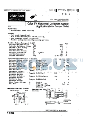 2SD1649 datasheet - COLOR TV HORIZONTAL DEFLECTION OUTPUT APPLICATIONS(WITH DAMPER DIODE)