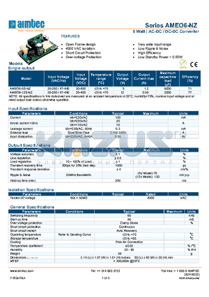 AMEO6-NZ_13 datasheet - 6 Watt | AC-DC / DC-DC Converter