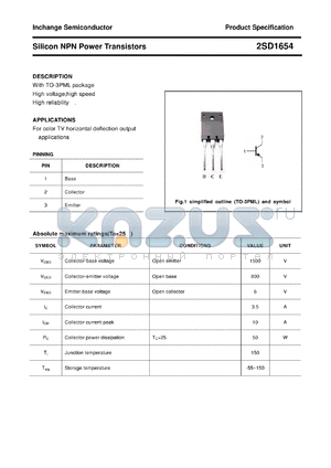 2SD1654 datasheet - Silicon NPN Power Transistors