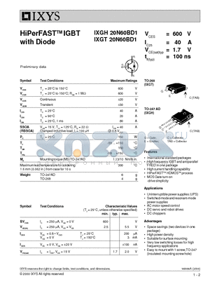 20N60BD1 datasheet - HiPerFAST IGBT with Diode