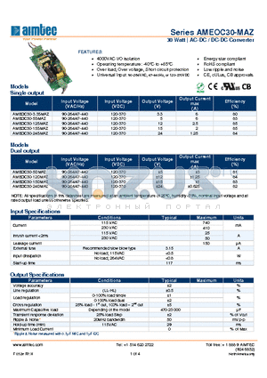 AMEOC30-24DMAZ datasheet - 30 Watt | AC-DC / DC-DC Converter