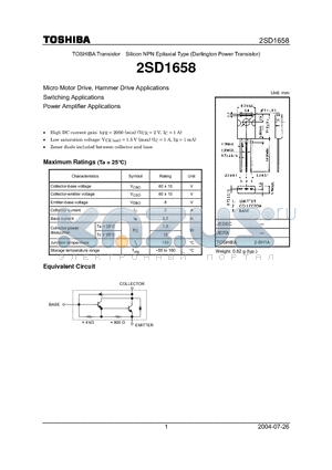 2SD1658_07 datasheet - Silicon NPN Epitaxial Type (Darlington Power Transistor)